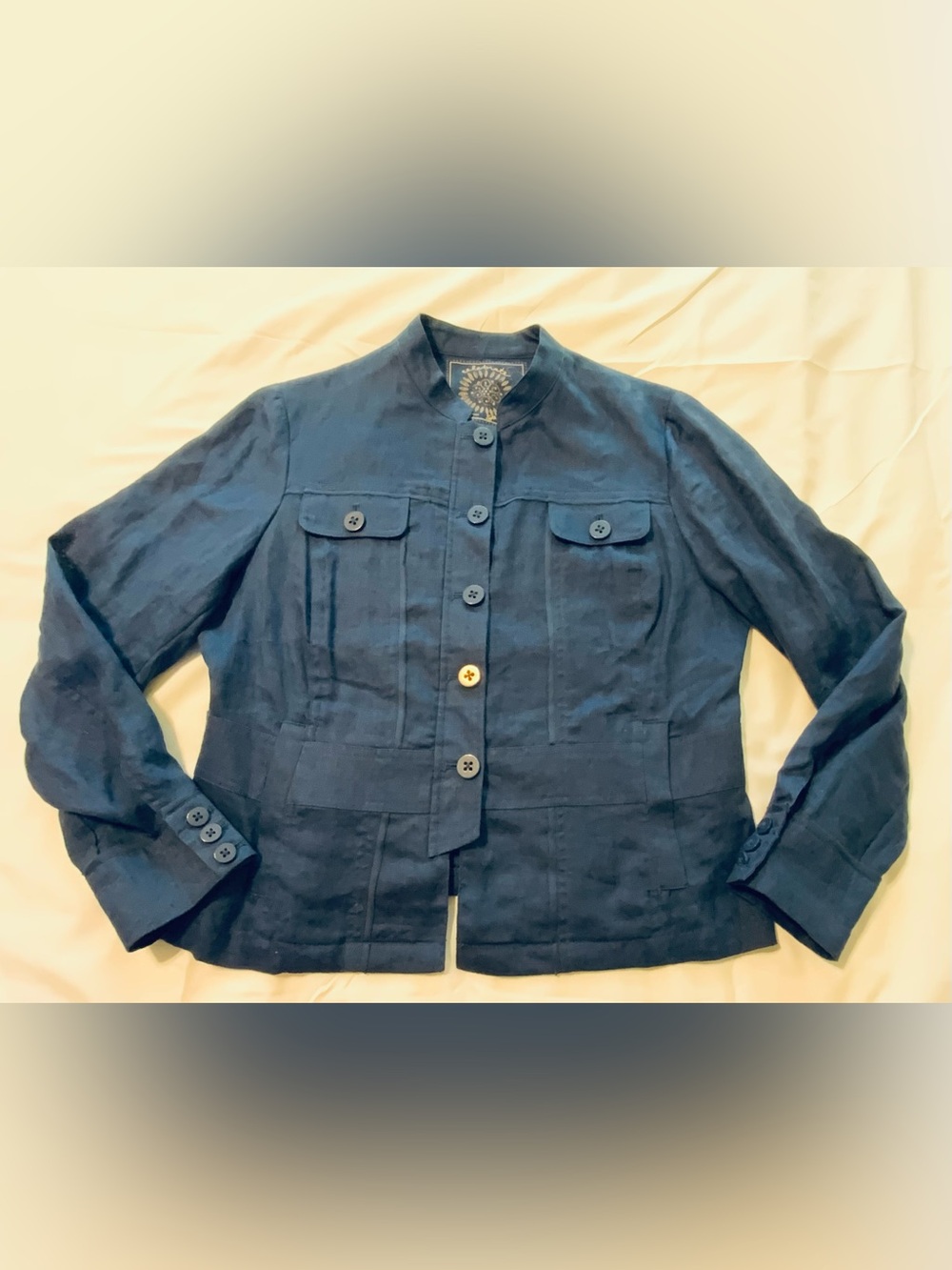 Coldwater Creek 100% Linen Celebrate Your Spirit Size 8 Blue Button Front Jacket